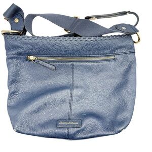 Tommy Bahama 100%‎ Pebbled Navy Blue Leather Crossbody Purse